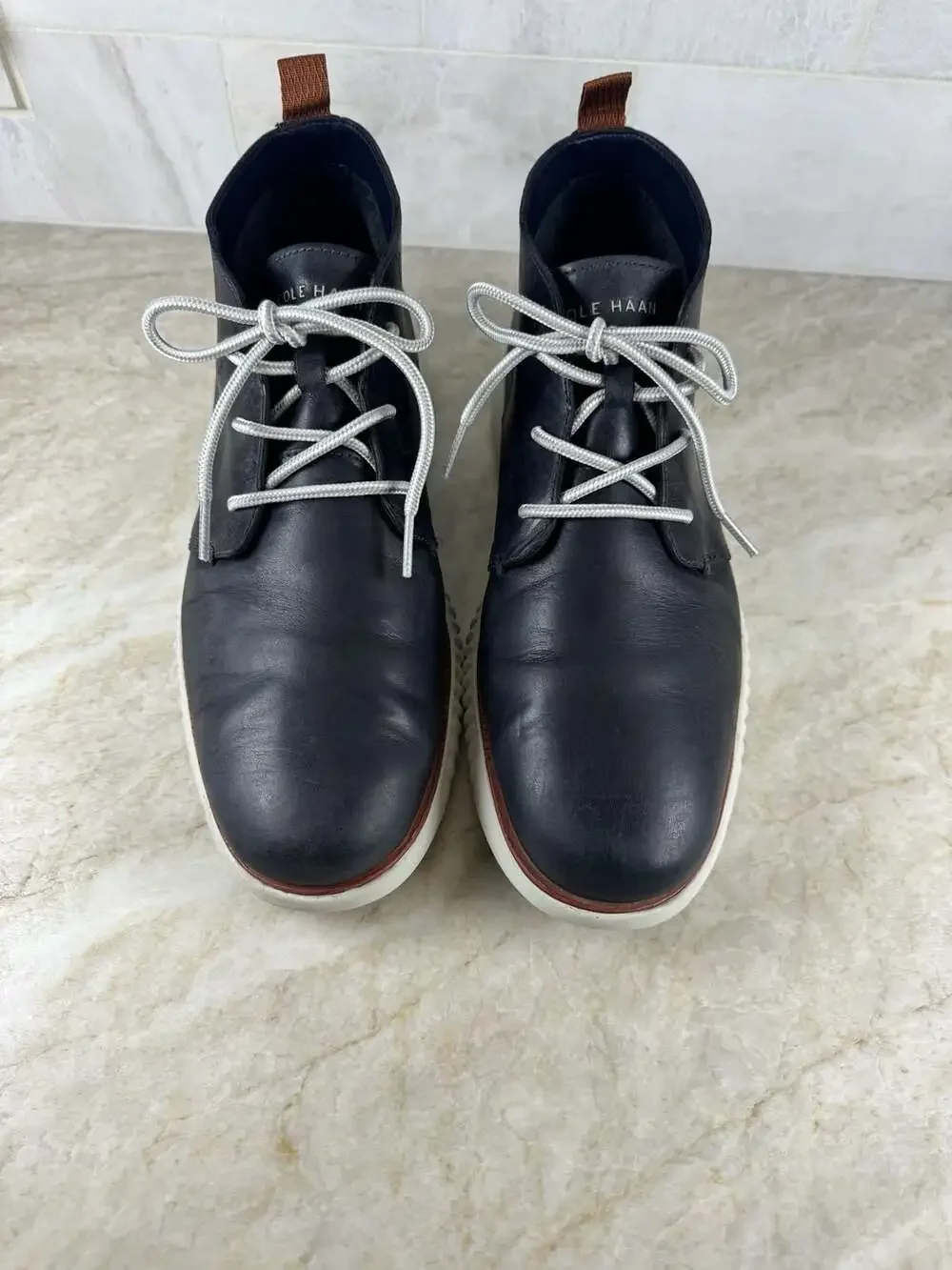 Cole Haan 2.Zerogrand Chukka Boots Navy Leather Sneaker Boots Men’s New Laces